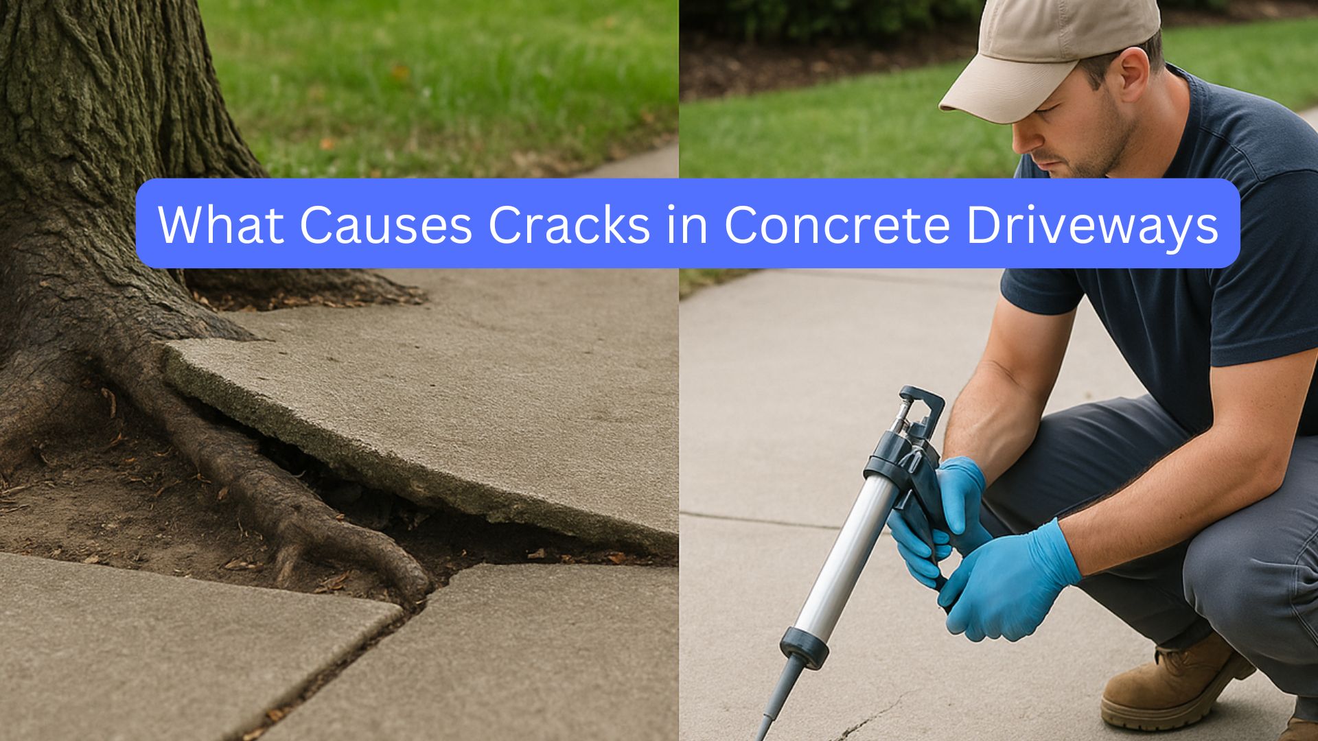 What causes cracks in concrete driveways and how can they be fixed?
