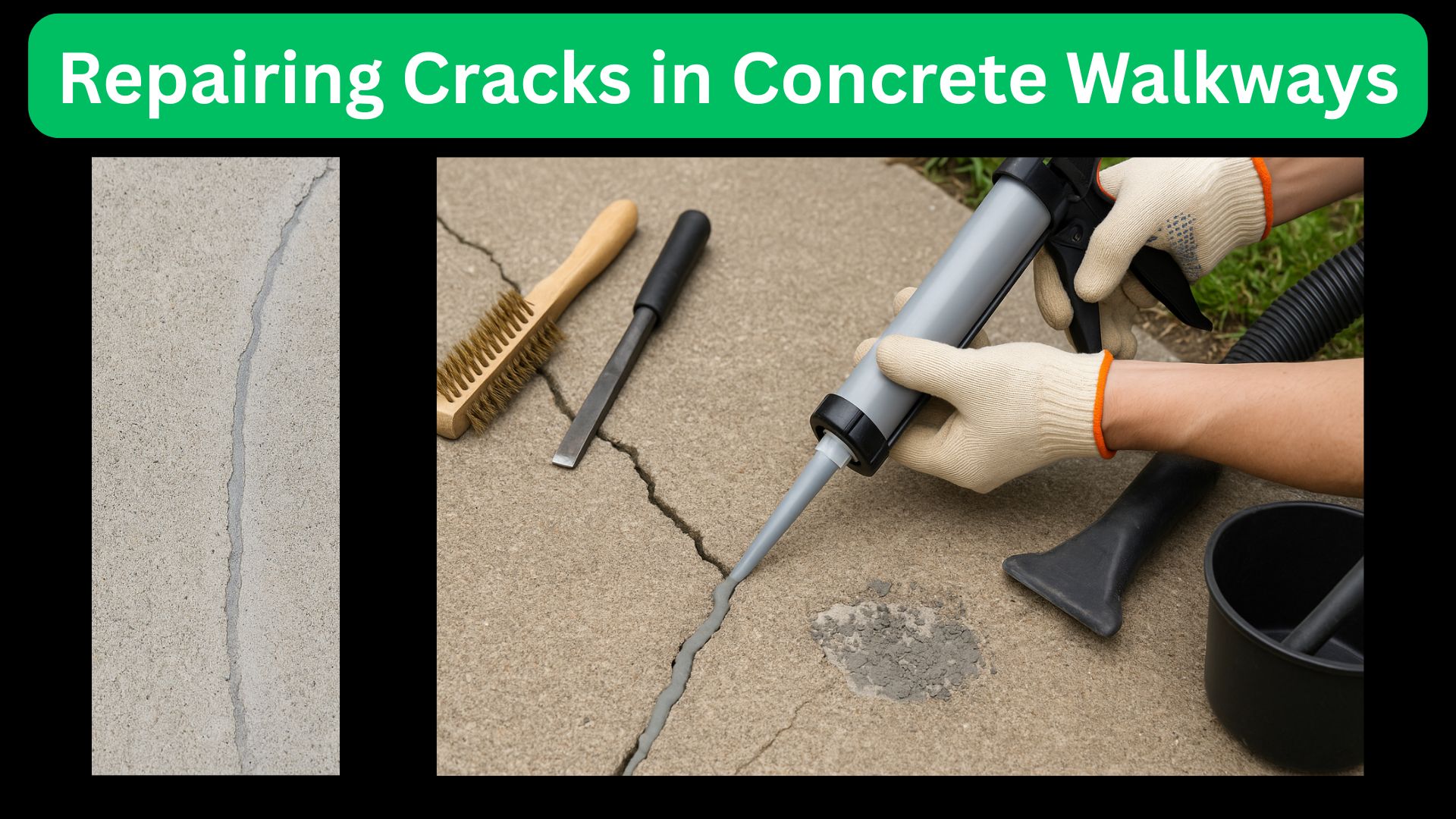 How do you seal cracks in an old concrete walkway?