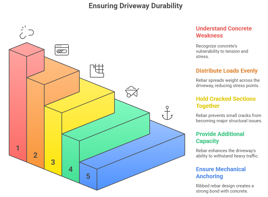 infographic considering aspects that determine whether or not to use rebar, such as concrete loading levels, cracks and anchoring