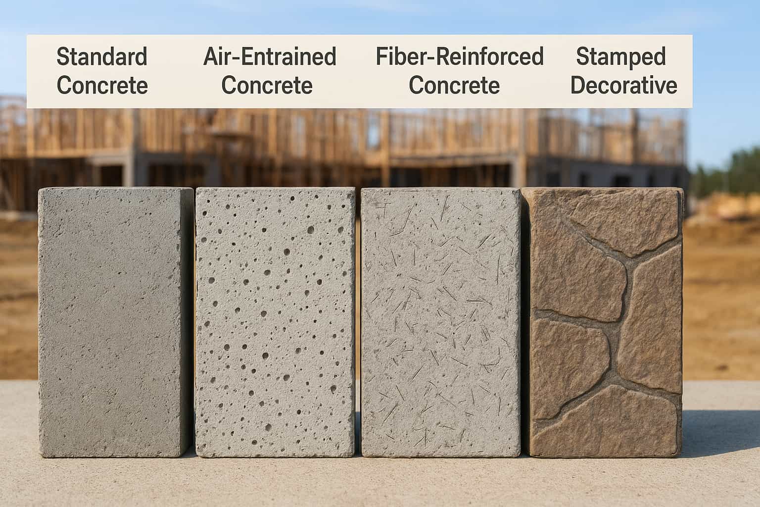 What are the different types of concrete used in residential projects?